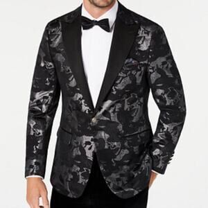 TALLIA men’s black formal evening jacket with silver metallic detail 48r